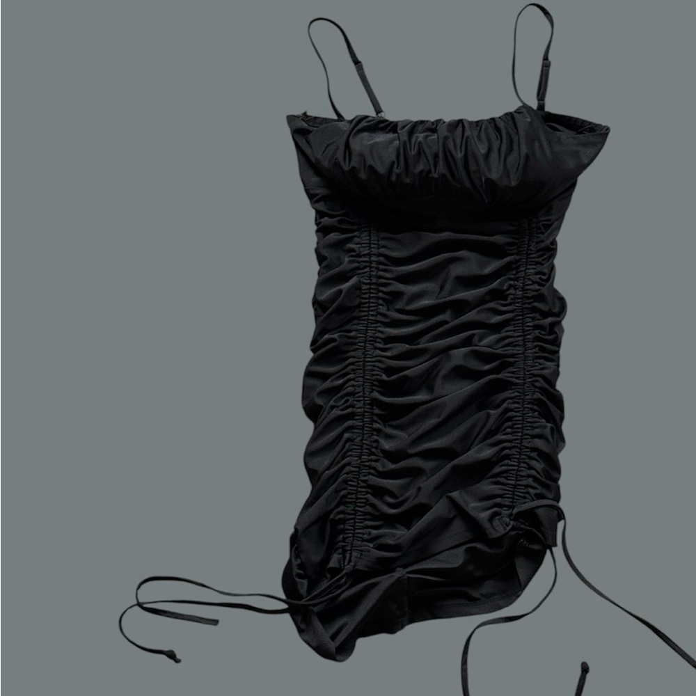 Elegant Black Ruched Slip Dress